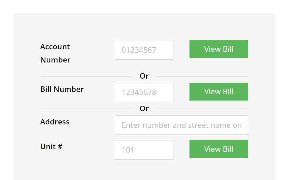 Screenshot of the Montgomery County real estate property tax search tool with fields for account and bill numbers, address, and unit number.